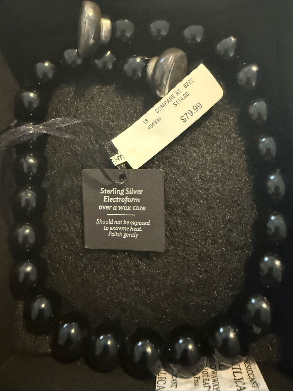 Elegant Black Beaded Necklace with Sterling Silver Electroform Accents